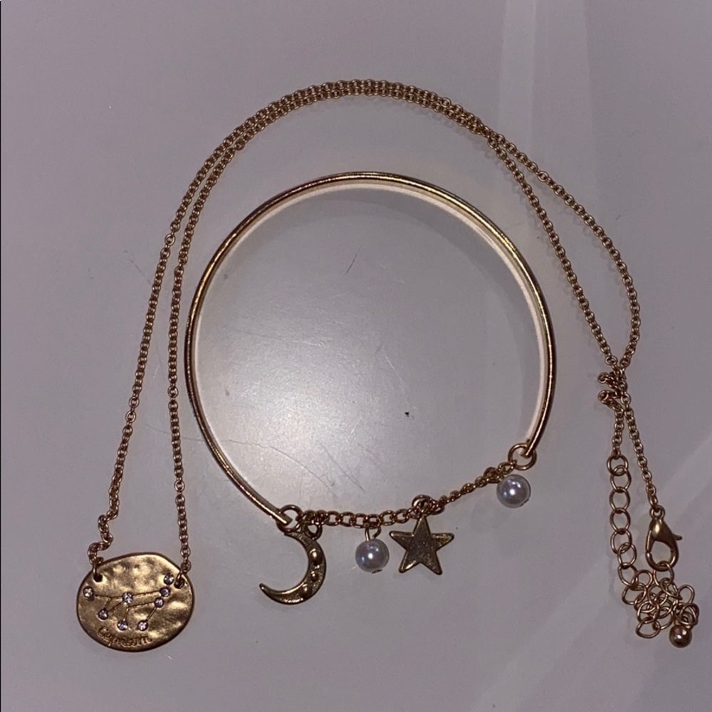 Capricorn necklace and moon and stars bracelet set